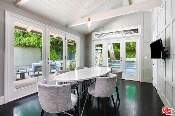 Dining room, Interior, Pendant Lights, Wood Texture Flooring