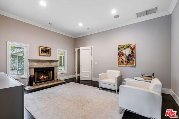 Fireplace, Interior, Recessed Lighting, Wood Texture Flooring
