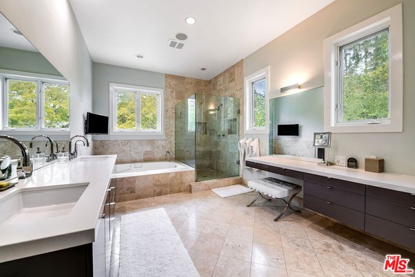 Bathroom, Dual Sink Vanities, Glass Shower, Interior, Recessed Lighting