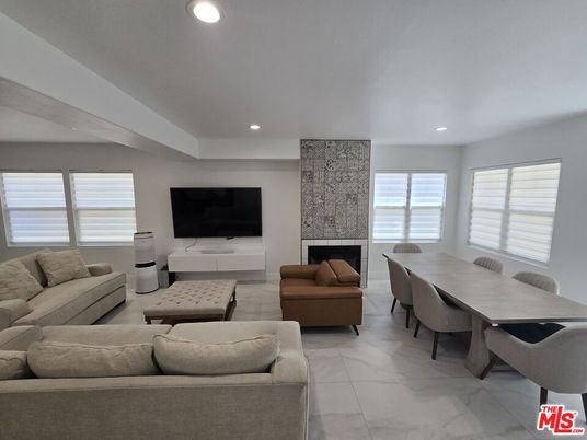 Dining room, Fireplace, Interior, Living room, Marble, Recessed Lighting