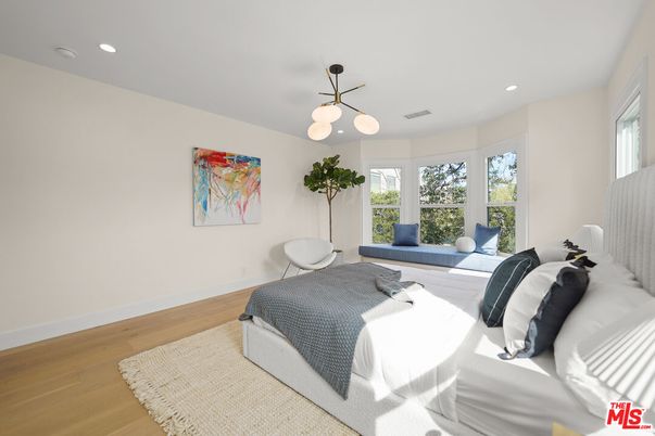 Bedroom, Interior, Pendant Lights, Recessed Lighting, Wood Texture Flooring