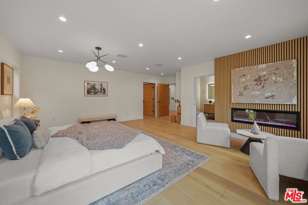 Bedroom, Interior, Pendant Lights, Recessed Lighting, Wood Texture Flooring