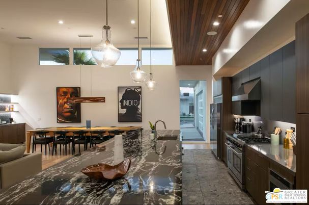 Dining room, Interior, Kitchen, Pendant Lights, Recessed Lighting, Wooden Ceilings