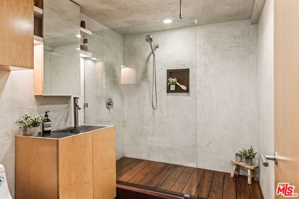 Bathroom, Glass Shower, Interior, Marble Walls, Recessed Lighting, Sauna Room