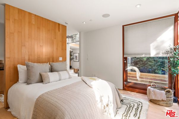 Bedroom, Interior, Recessed Lighting, Wood Texture Flooring, Wooden Walls