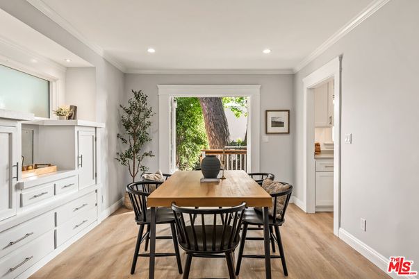 Dining room, Interior, Recessed Lighting, Wood Texture Flooring