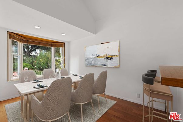 Dining room, Interior, Recessed Lighting, Wood Texture Flooring