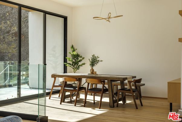 Dining room, Interior, Pendant Lights, Wood Texture Flooring