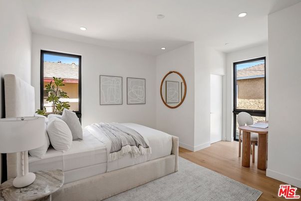 Bedroom, Interior, Recessed Lighting, Wood Texture Flooring