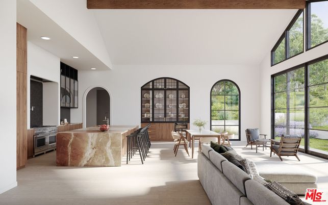 Dining room, Interior, Living room, Recessed Lighting, Wood Texture Flooring