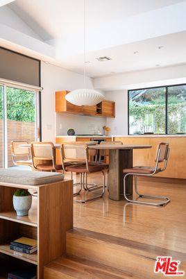 Dining room, Interior, Kitchen, Pendant Lights, Recessed Lighting, Wood Texture Flooring