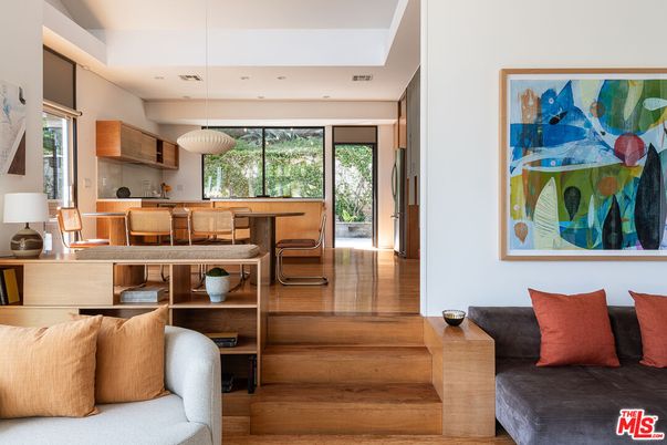 Dining room, Interior, Pendant Lights, Recessed Lighting, Wood Texture Flooring