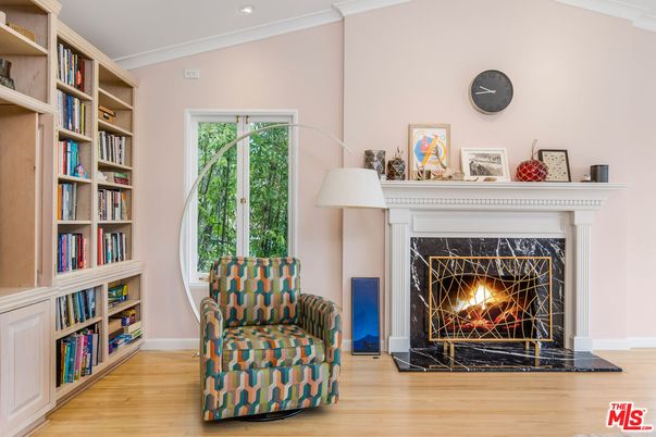 Fireplace, Interior, Recessed Lighting, Wood Texture Flooring