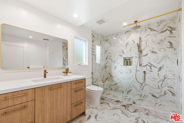 Bathroom, Glass Shower, Interior, Marble, Marble Walls, Recessed Lighting
