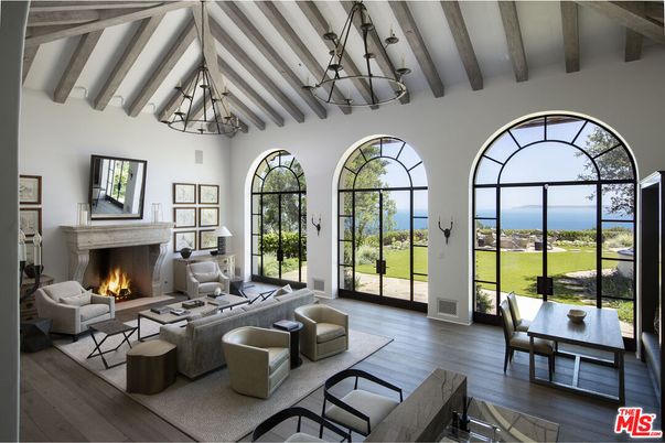 Chandelier, Fireplace, Interior, Living room, Water, Wooden Beams, Wood Texture Flooring