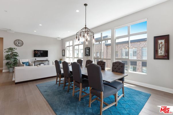 Dining room, Interior, Living room, Pendant Lights, Recessed Lighting, Wood Texture Flooring