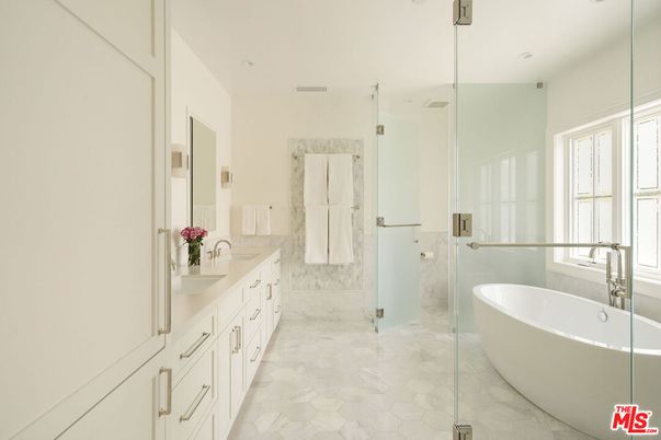 Bathroom, Dual Sink Vanities, Free Standing Baths, Glass Shower, Interior, Marble, Recessed Lighting