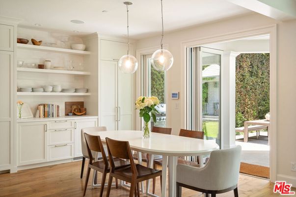 Dining room, Interior, Pendant Lights, Wood Texture Flooring