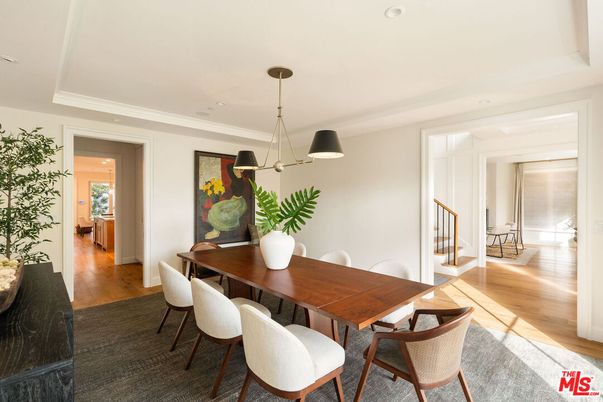 Dining room, Interior, Pendant Lights, Recessed Lighting, Wood Texture Flooring
