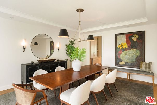 Dining room, Interior, Pendant Lights, Wood Texture Flooring