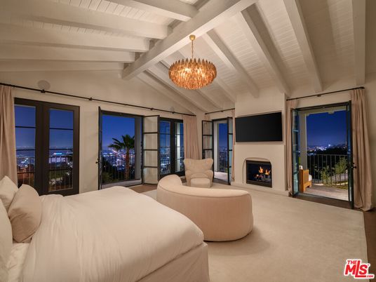 Bedroom, Chandelier, Fireplace, Interior