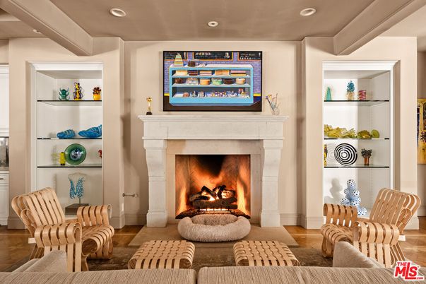 Fireplace, Interior, Recessed Lighting, Wood Texture Flooring