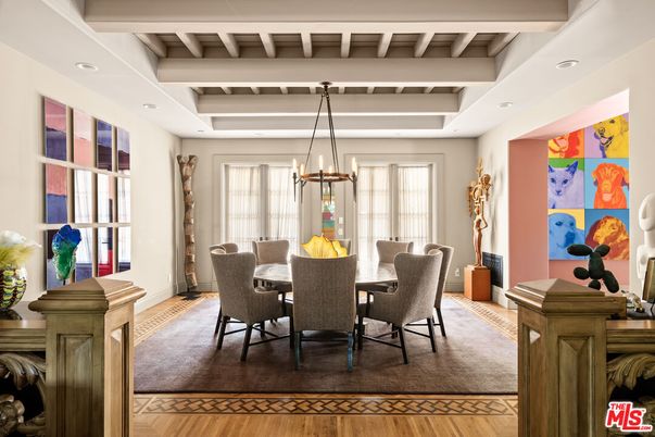 Dining room, Interior, Pendant Lights, Recessed Lighting, Wood Texture Flooring