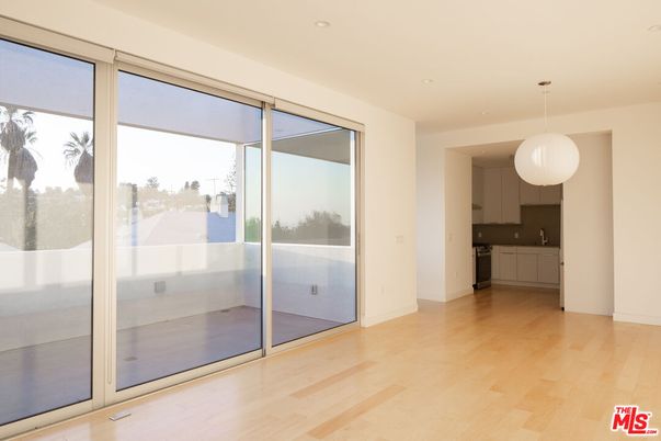 Empty room, Interior, Kitchen, Pendant Lights, Recessed Lighting, Wood Texture Flooring