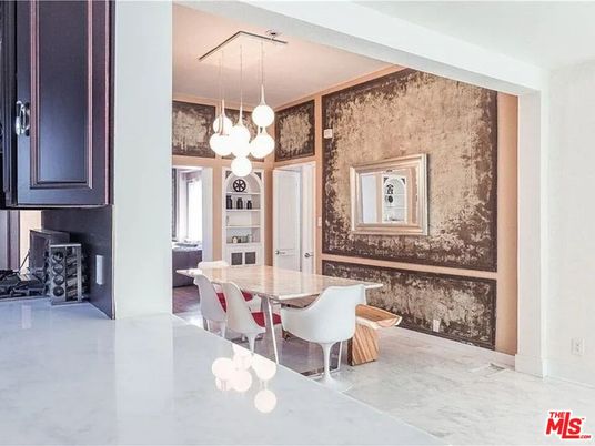 Dining room, Fireplace, Interior, Pendant Lights