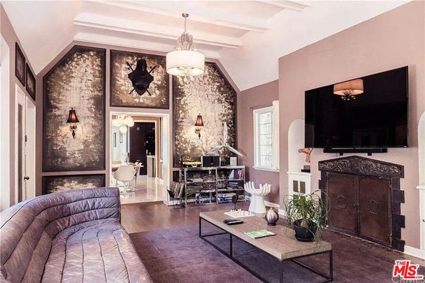 Dining room, Fireplace, Interior, Living room, Pendant Lights, Wood Texture Flooring