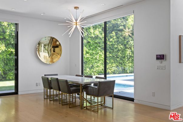 Dining room, Interior, Pendant Lights, Recessed Lighting, Wood Texture Flooring