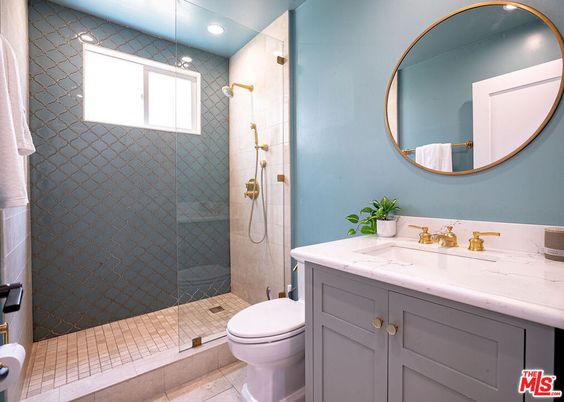 Bathroom, Glass Shower, Interior, Recessed Lighting