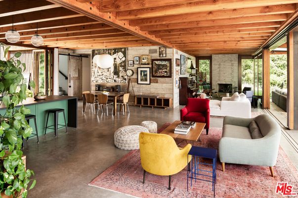 Dining room, Fireplace, Interior, Living room, Pendant Lights, Stone Walls, Wooden Beams, Wooden Ceilings