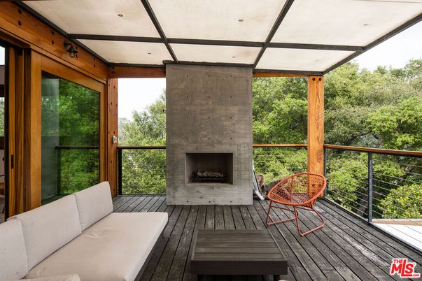 Fireplace, Interior, Sun Room, Wood Texture Flooring