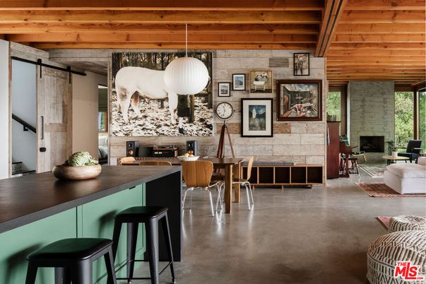 Dining room, Fireplace, Interior, Pendant Lights, Stone Walls, Wooden Beams, Wooden Ceilings
