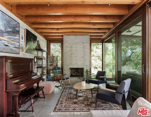 Fireplace, Interior, Living room, Piano, Stone Walls, Wooden Beams