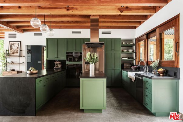 Interior, Kitchen, Pendant Lights, Stainless Steel Appliances, Wooden Beams, Wooden Ceilings