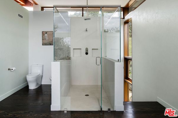 Bathroom, Glass Shower, Interior, Wood Texture Flooring