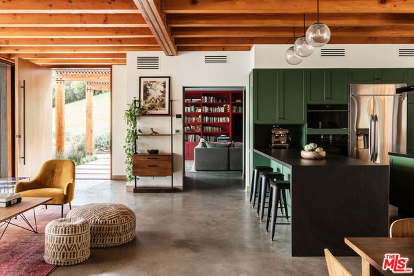 Interior, Kitchen, Living room, Pendant Lights, Stainless Steel Appliances, Wooden Beams, Wooden Ceilings