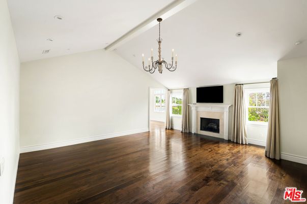 Chandelier, Empty room, Fireplace, Interior, Wood Texture Flooring
