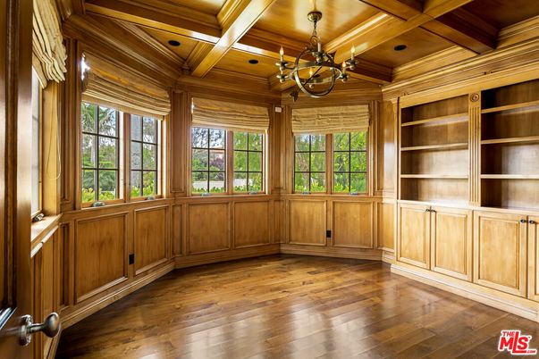 Chandelier, Empty room, Interior, Recessed Lighting, Wooden Beams, Wooden Ceilings, Wood Texture Flooring, Wooden Walls