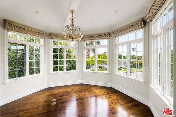 Chandelier, Empty room, Interior, Recessed Lighting, Sun Room, Wood Texture Flooring