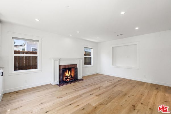 Empty room, Fireplace, Interior, Recessed Lighting, Wood Texture Flooring