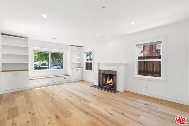 Empty room, Fireplace, Interior, Recessed Lighting, Wood Texture Flooring