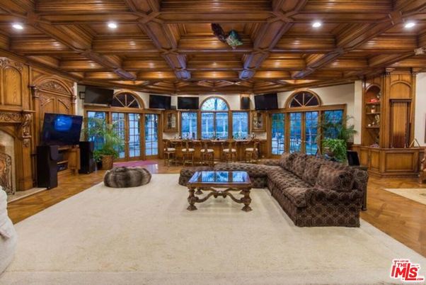 Dining room, Fireplace, Interior, Living room, Recessed Lighting, Wooden Beams, Wooden Ceilings, Wood Texture Flooring, Wooden Walls