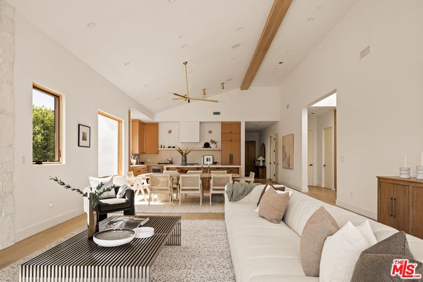 Dining room, Interior, Kitchen, Living room, Pendant Lights, Recessed Lighting, Wooden Beams, Wood Texture Flooring