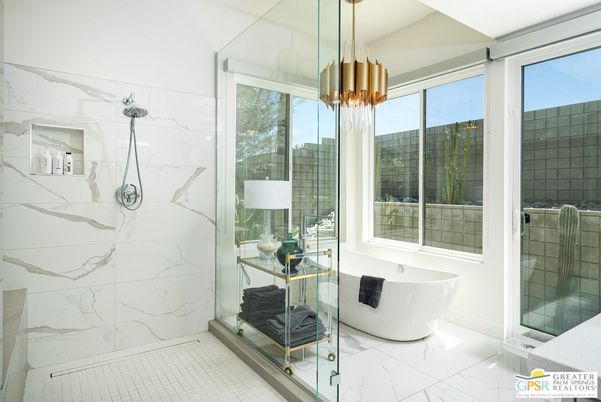 Bathroom, Free Standing Baths, Glass Shower, Interior, Marble, Marble Walls