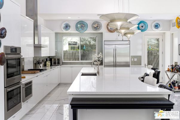 Interior, Kitchen, Marble, Pendant Lights, Recessed Lighting, Stainless Steel Appliances