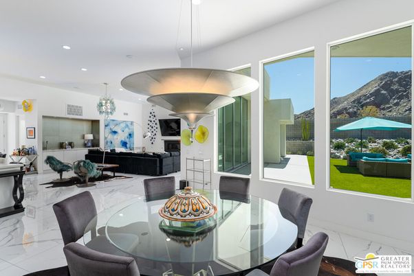Dining room, Interior, Living room, Marble, Pendant Lights, Recessed Lighting