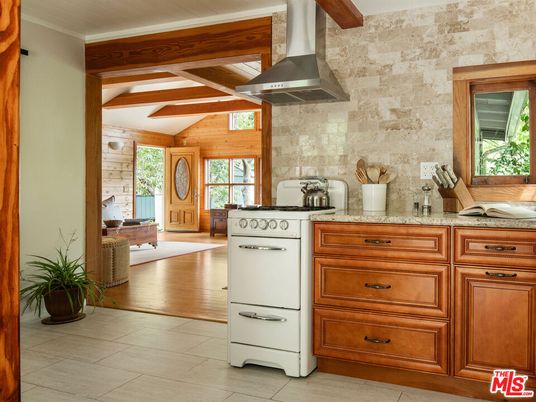Interior, Kitchen, Stone Walls, Wooden Beams, Wood Texture Flooring